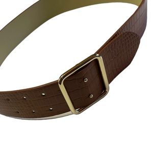 Statement Thick Brown Textured Belt with Gold Buckle